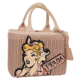 PRADA MIDOLLINO PATCH Wicker Basket Bag Bag Rattan Pink Gold 1BG835 Auth 153331V