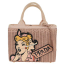 PRADA MIDOLLINO PATCH Wicker Basket Bag Bag Rattan Pink Gold 1BG835 Auth 153331V-13