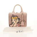 PRADA MIDOLLINO PATCH Wicker Basket Bag Bag Rattan Pink Gold 1BG835 Auth 153331V-12