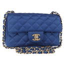 CHANEL Matelasse 20 Chain Shoulder Bag Satin Blue Gold CC Auth 153332SM-1