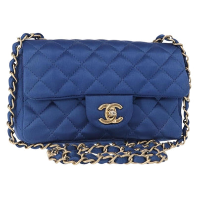 CHANEL Matelasse 20 Chain Shoulder Bag Satin Blue Gold CC Auth 153332SM