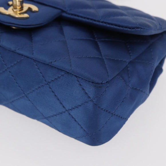 CHANEL Matelasse 20 Chain Shoulder Bag Satin Blue Gold CC Auth 153332SM