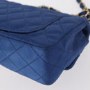 CHANEL Matelasse 20 Chain Shoulder Bag Satin Blue Gold CC Auth 153332SM-17