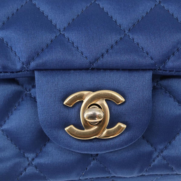 CHANEL Matelasse 20 Chain Shoulder Bag Satin Blue Gold CC Auth 153332SM