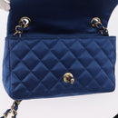 CHANEL Matelasse 20 Chain Shoulder Bag Satin Blue Gold CC Auth 153332SM-21
