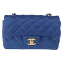 CHANEL Matelasse 20 Chain Shoulder Bag Satin Blue Gold CC Auth 153332SM-13