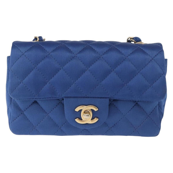 CHANEL Matelasse 20 Chain Shoulder Bag Satin Blue Gold CC Auth 153332SM