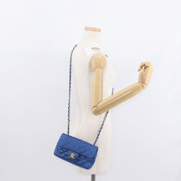 CHANEL Matelasse 20 Chain Shoulder Bag Satin Blue Gold CC Auth 153332SM