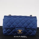 CHANEL Matelasse 20 Chain Shoulder Bag Satin Blue Gold CC Auth 153332SM-12