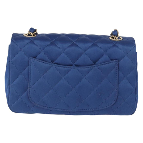 CHANEL Matelasse 20 Chain Shoulder Bag Satin Blue Gold CC Auth 153332SM