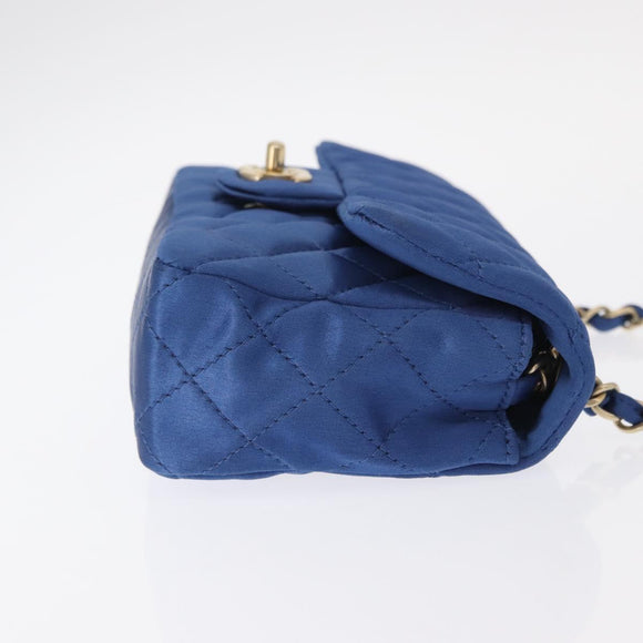 CHANEL Matelasse 20 Chain Shoulder Bag Satin Blue Gold CC Auth 153332SM