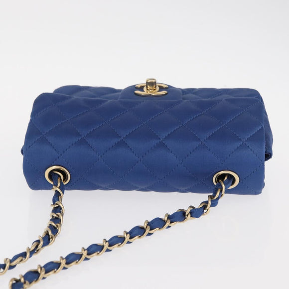 CHANEL Matelasse 20 Chain Shoulder Bag Satin Blue Gold CC Auth 153332SM