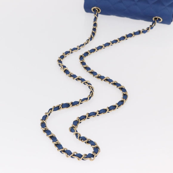 CHANEL Matelasse 20 Chain Shoulder Bag Satin Blue Gold CC Auth 153332SM