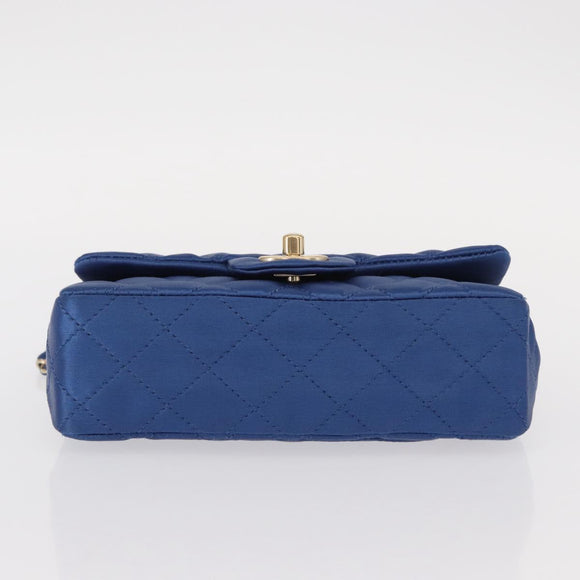 CHANEL Matelasse 20 Chain Shoulder Bag Satin Blue Gold CC Auth 153332SM