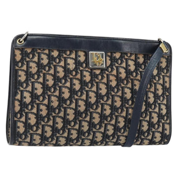 Christian Dior Trotter Canvas Shoulder Bag Navy Gold Auth 153348