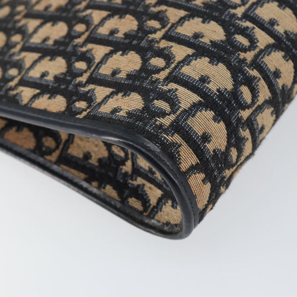 Christian Dior Trotter Canvas Shoulder Bag Navy Gold Auth 153348