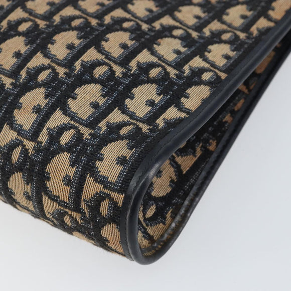 Christian Dior Trotter Canvas Shoulder Bag Navy Gold Auth 153348