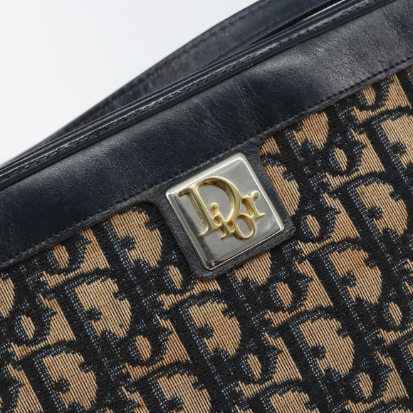 Christian Dior Trotter Canvas Shoulder Bag Navy Gold Auth 153348