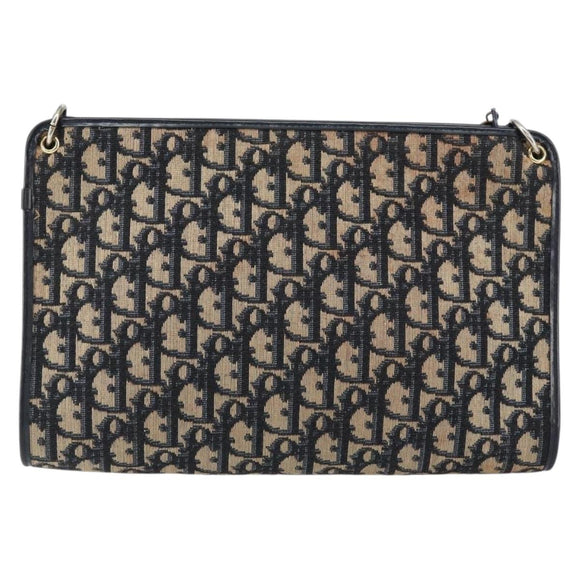 Christian Dior Trotter Canvas Shoulder Bag Navy Gold Auth 153348