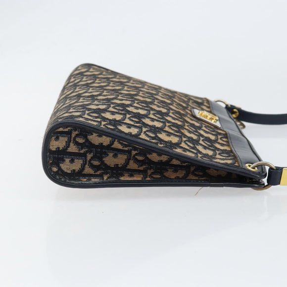 Christian Dior Trotter Canvas Shoulder Bag Navy Gold Auth 153348