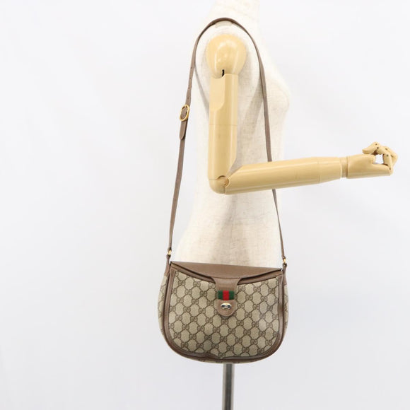 GUCCI GG Supreme Web Sherry Line Bag PVC Beige Gold 10 02 056 Auth 153349