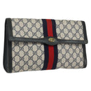 GUCCI GG Supreme Sherry Line Clutch Bag PVC Navy Red 84 01 007 Auth 153350-1