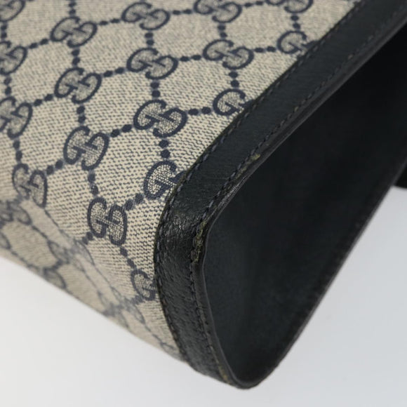 GUCCI GG Supreme Sherry Line Clutch Bag PVC Navy Red 84 01 007 Auth 153350