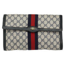 GUCCI GG Supreme Sherry Line Clutch Bag PVC Navy Red 84 01 007 Auth 153350-13