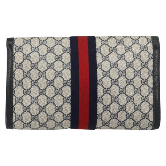 GUCCI GG Supreme Sherry Line Clutch Bag PVC Navy Red 84 01 007 Auth 153350