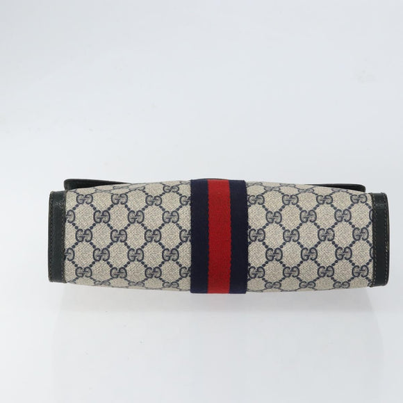 GUCCI GG Supreme Sherry Line Clutch Bag PVC Navy Red 84 01 007 Auth 153350