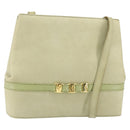 Salvatore Ferragamo Vala Shoulder Bag Suede Gold Light green Auth 153351-1