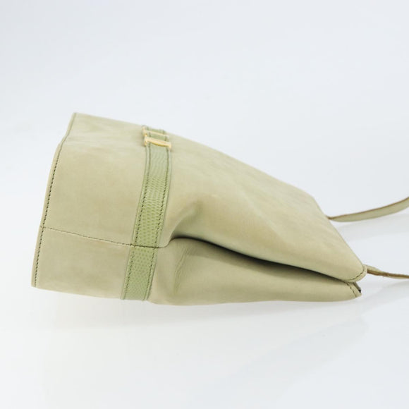 Salvatore Ferragamo Vala Shoulder Bag Suede Gold Light green Auth 153351