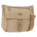PRADA Shoulder Bag Nylon Beige Silver Auth 153352-1