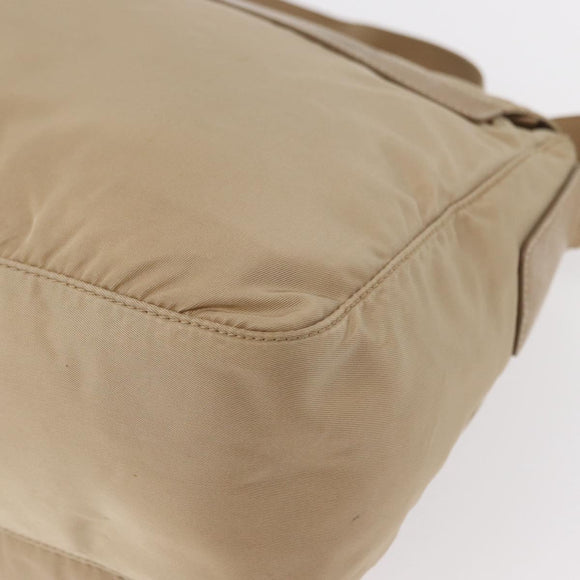 PRADA Shoulder Bag Nylon Beige Silver Auth 153352