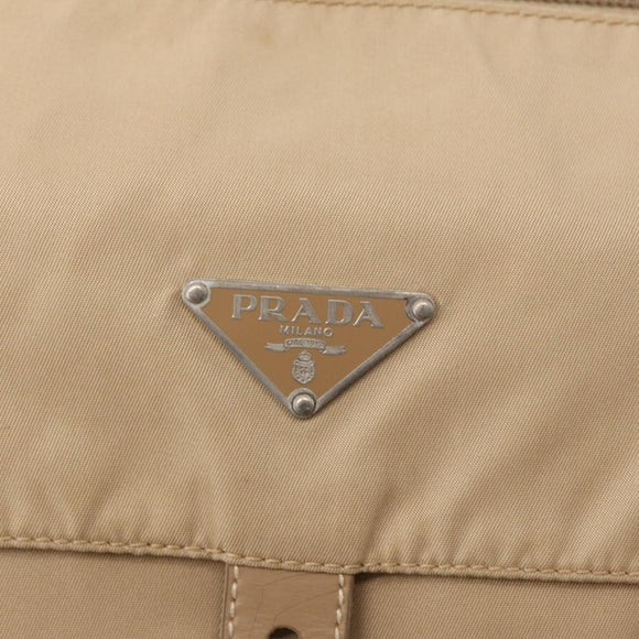 PRADA Shoulder Bag Nylon Beige Silver Auth 153352