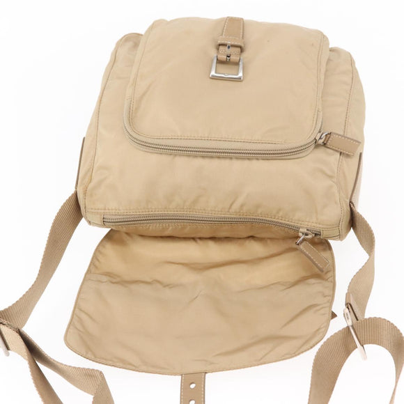 PRADA Shoulder Bag Nylon Beige Silver Auth 153352