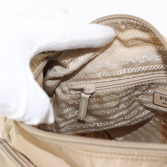 PRADA Shoulder Bag Nylon Beige Silver Auth 153352