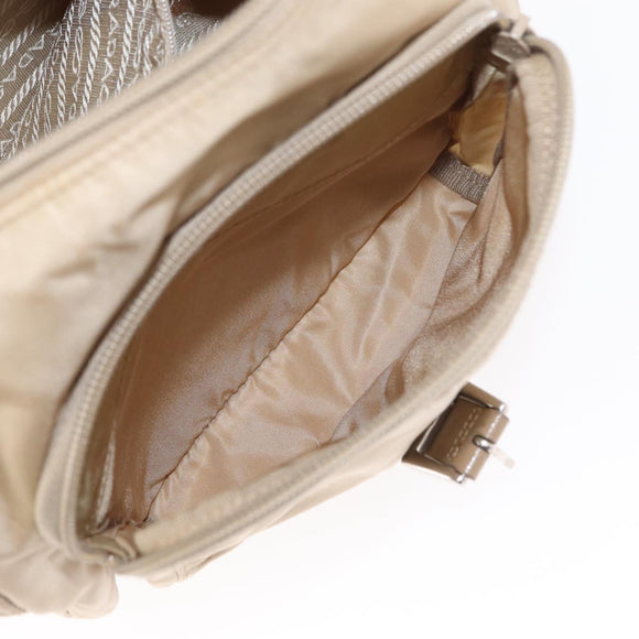 PRADA Shoulder Bag Nylon Beige Silver Auth 153352