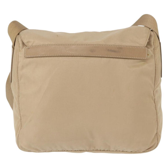 PRADA Shoulder Bag Nylon Beige Silver Auth 153352