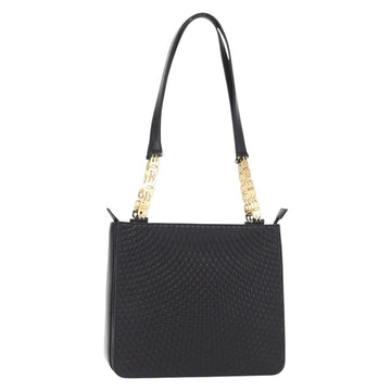 BALLY Quilted Shoulder Bag Leather Black Gold Auth 153353