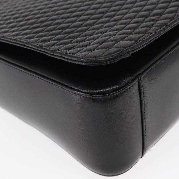 BALLY Quilted Shoulder Bag Leather Black Gold Auth 153353