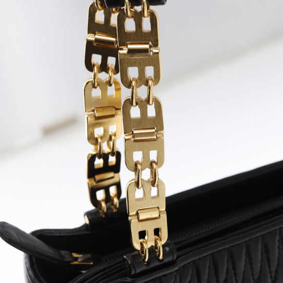 BALLY Quilted Shoulder Bag Leather Black Gold Auth 153353