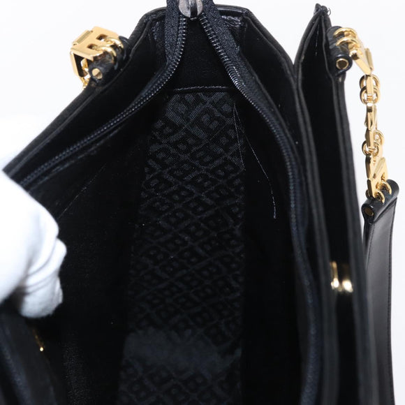 BALLY Quilted Shoulder Bag Leather Black Gold Auth 153353