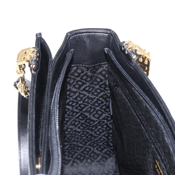 BALLY Quilted Shoulder Bag Leather Black Gold Auth 153353