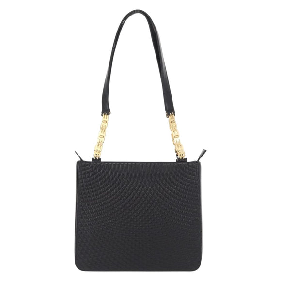BALLY Quilted Shoulder Bag Leather Black Gold Auth 153353