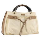 GUCCI Bamboo Hand Bag Canvas Ivory Gold 109138 Auth 153356-1