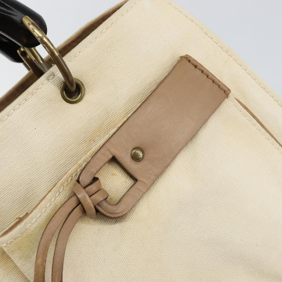 GUCCI Bamboo Hand Bag Canvas Ivory Gold 109138 Auth 153356