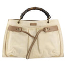GUCCI Bamboo Hand Bag Canvas Ivory Gold 109138 Auth 153356-13