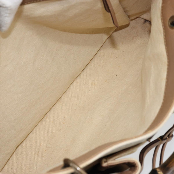 GUCCI Bamboo Hand Bag Canvas Ivory Gold 109138 Auth 153356