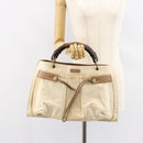 GUCCI Bamboo Hand Bag Canvas Ivory Gold 109138 Auth 153356-27